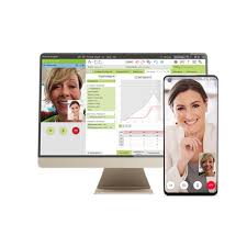 Video call on computer and smartphone screens.